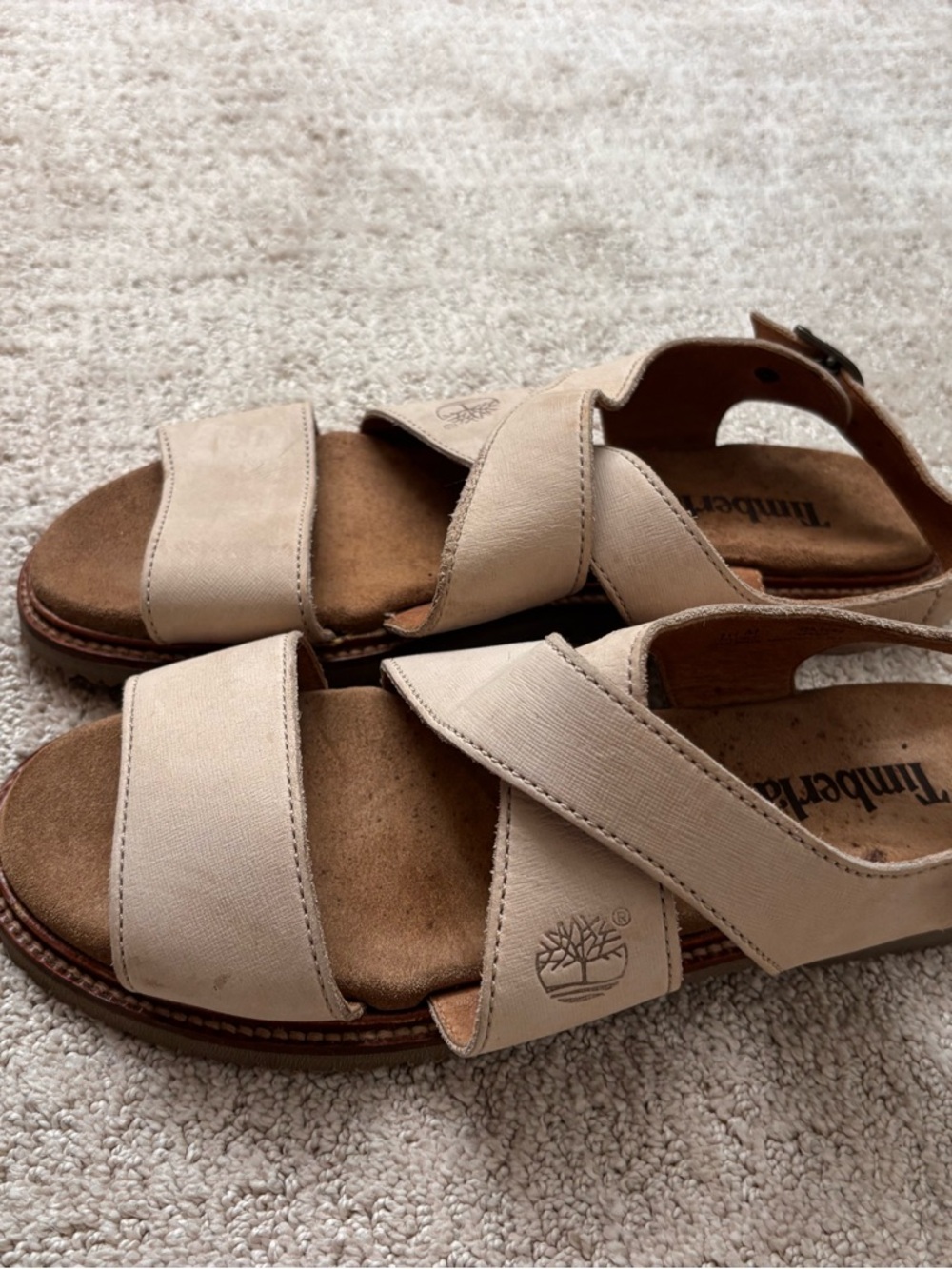 Timberland Women’s Light Beige Canvas Cross-Strap Sandals - Picture 3 of 4